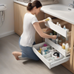 Close-up view of the sliding drawer organizer's two-tier pull-out mechanism