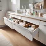 Close-up of the sliding mechanism and clear bins on a multi-tier under sink organizer