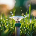 Person checking healthy green lawn irrigated by a smart sprinkler system